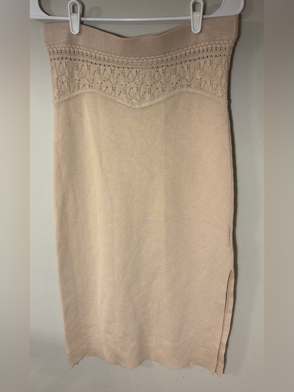 House of Harlow 1960 Knit Midi Skirt Womens Medium Beige Side Slit Pull On Boho - Picture 8 of 13